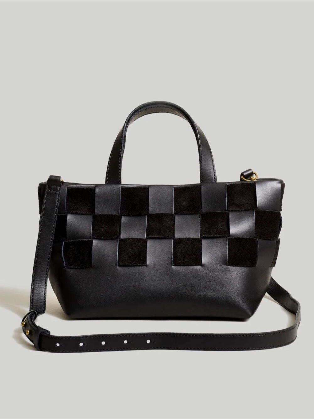 Madewell Basketweave Mini Crossbody Tote in Leather and Suede True Black Women’s